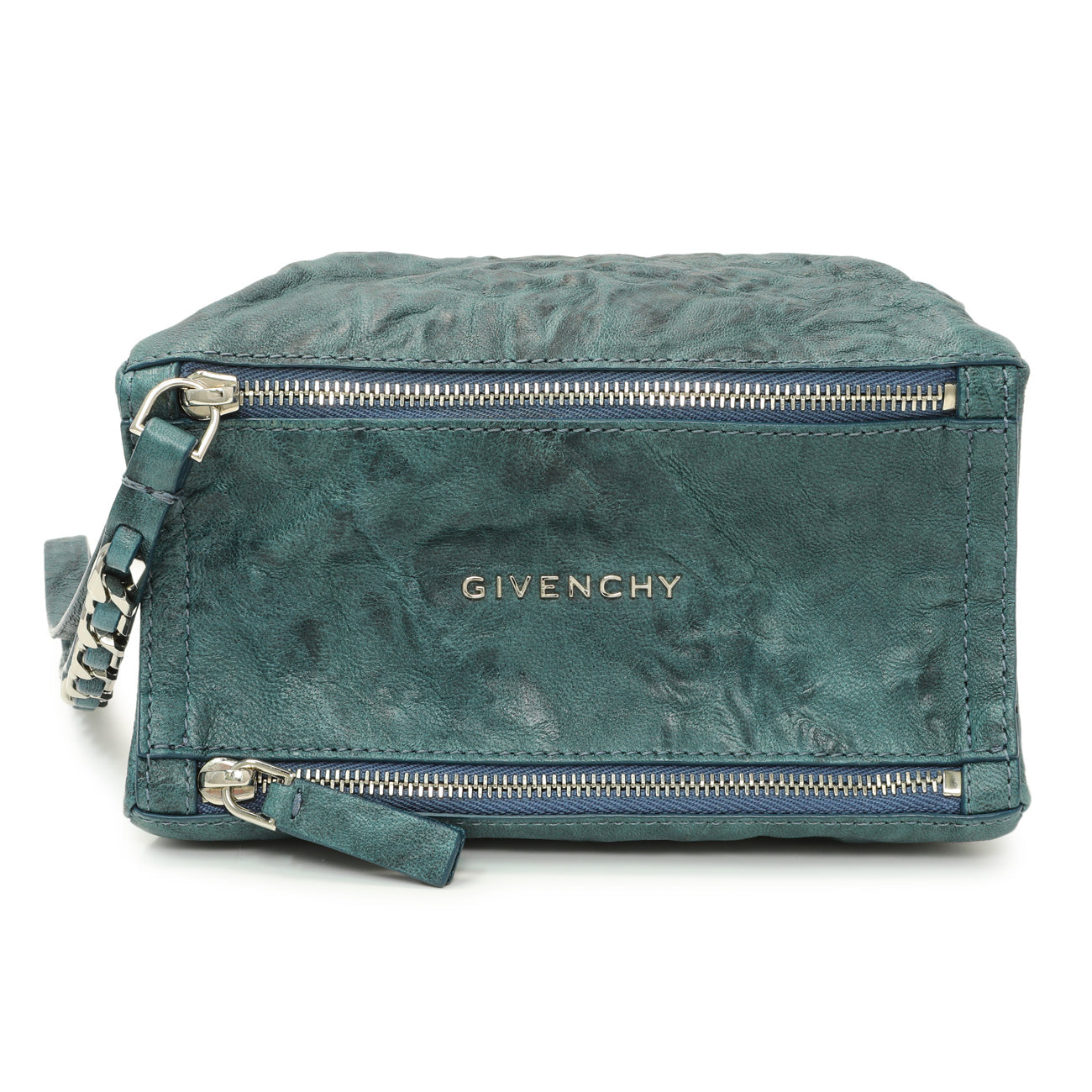 Exclusive Givenchy Teal Tumbled Sheepskin Pandora Wristlet Clutch — Front View