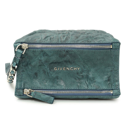 Exclusive Givenchy Teal Tumbled Sheepskin Pandora Wristlet Clutch — Front View