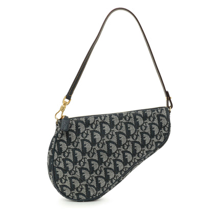Exclusive Christian Dior Navy Monogram Mini Saddle Pochette — Front View