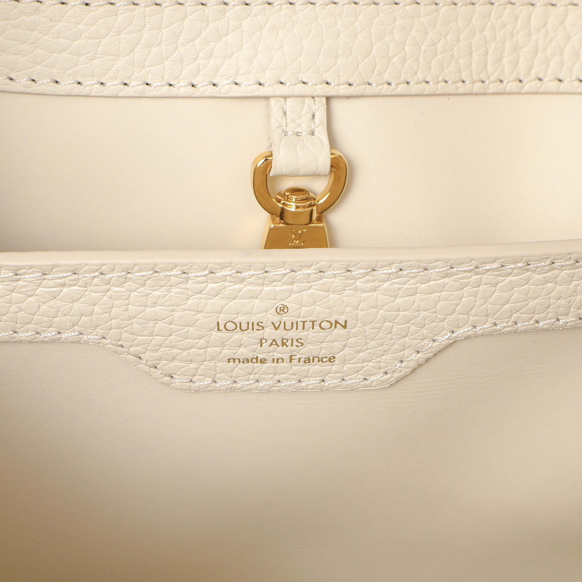 Exclusive Louis Vuitton Creme Nacre Taurillon Flower Crown Capucines BB — Detail View