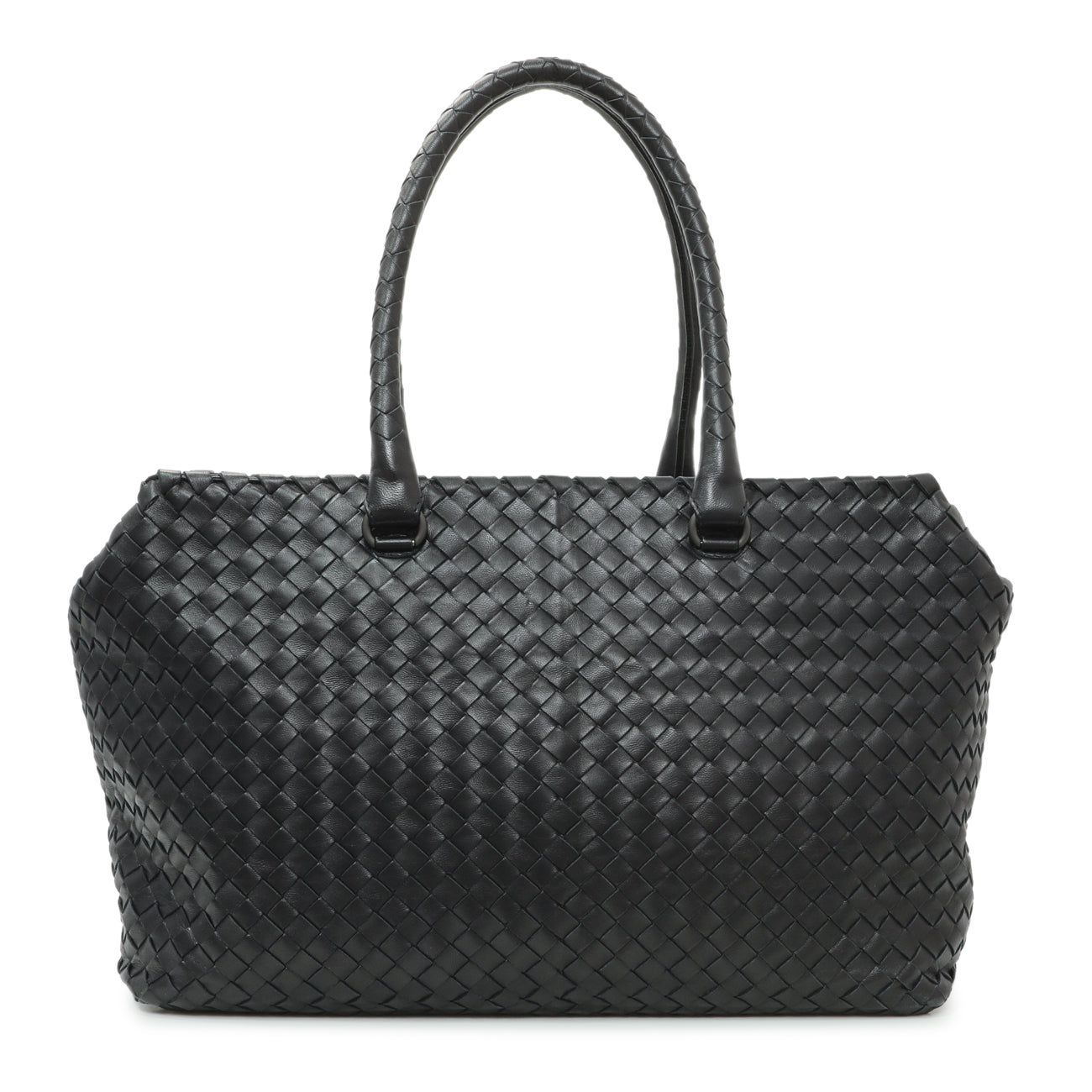 Exclusive Bottega Veneta Black Nappa Intrecciato Brick Tote — Front View