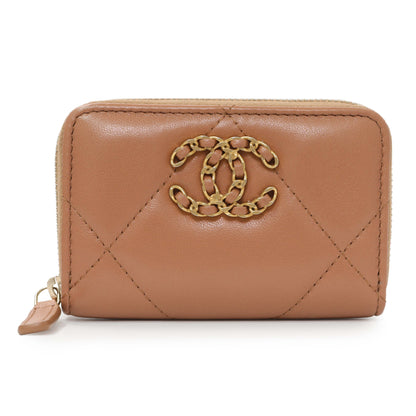 Exclusive Chanel Brown Quilted Lambskin 19 Zip Around Coin Purse — Front View