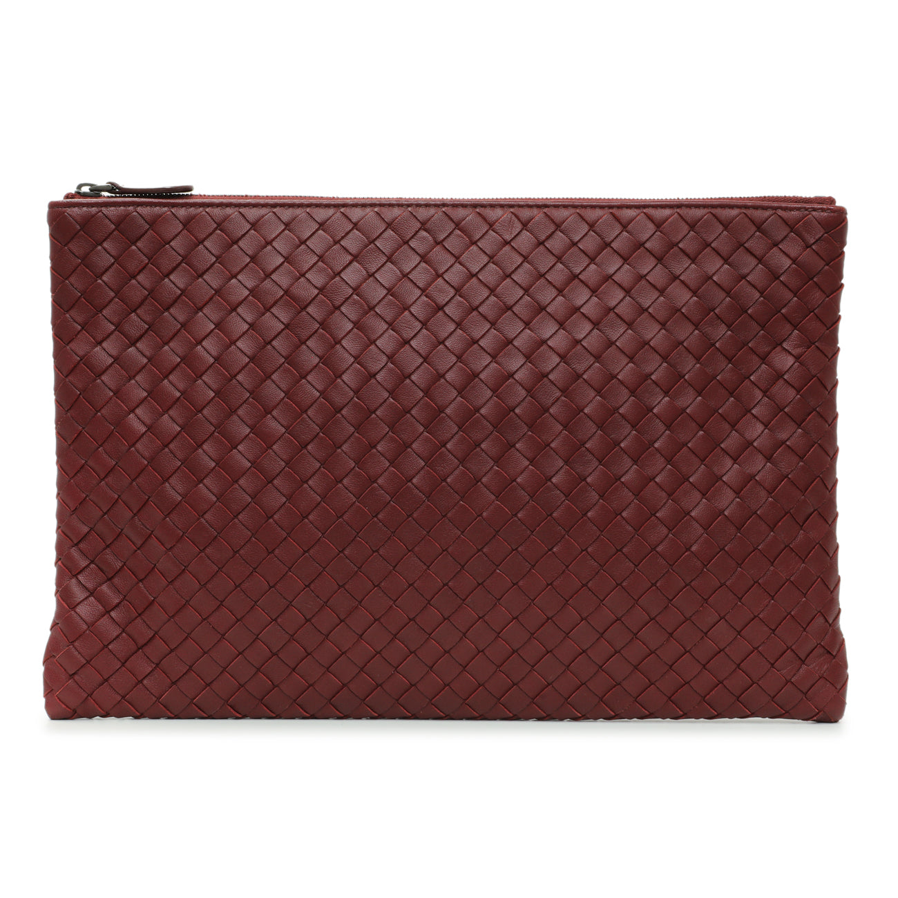 Exclusive Bottega Veneta Burgundy Nappa Intrecciato Zip Pouch — Front View