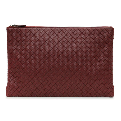 Exclusive Bottega Veneta Burgundy Nappa Intrecciato Zip Pouch — Front View