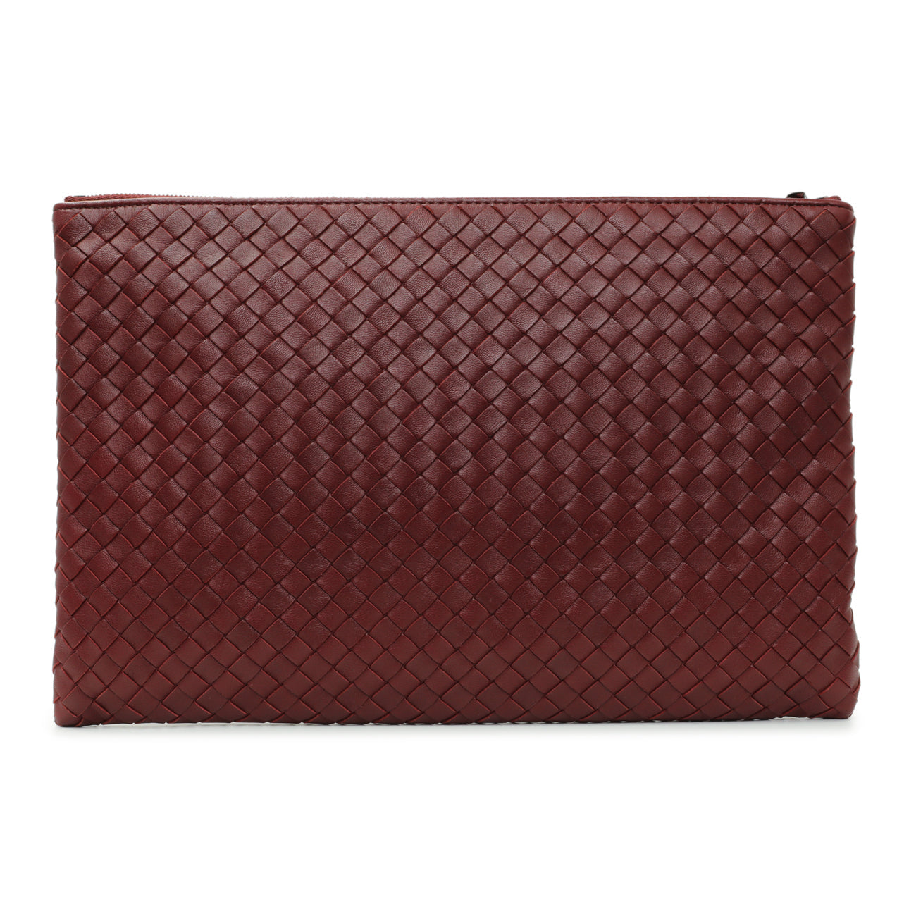 Exclusive Bottega Veneta Burgundy Nappa Intrecciato Zip Pouch — Side View