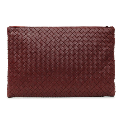 Exclusive Bottega Veneta Burgundy Nappa Intrecciato Zip Pouch — Side View