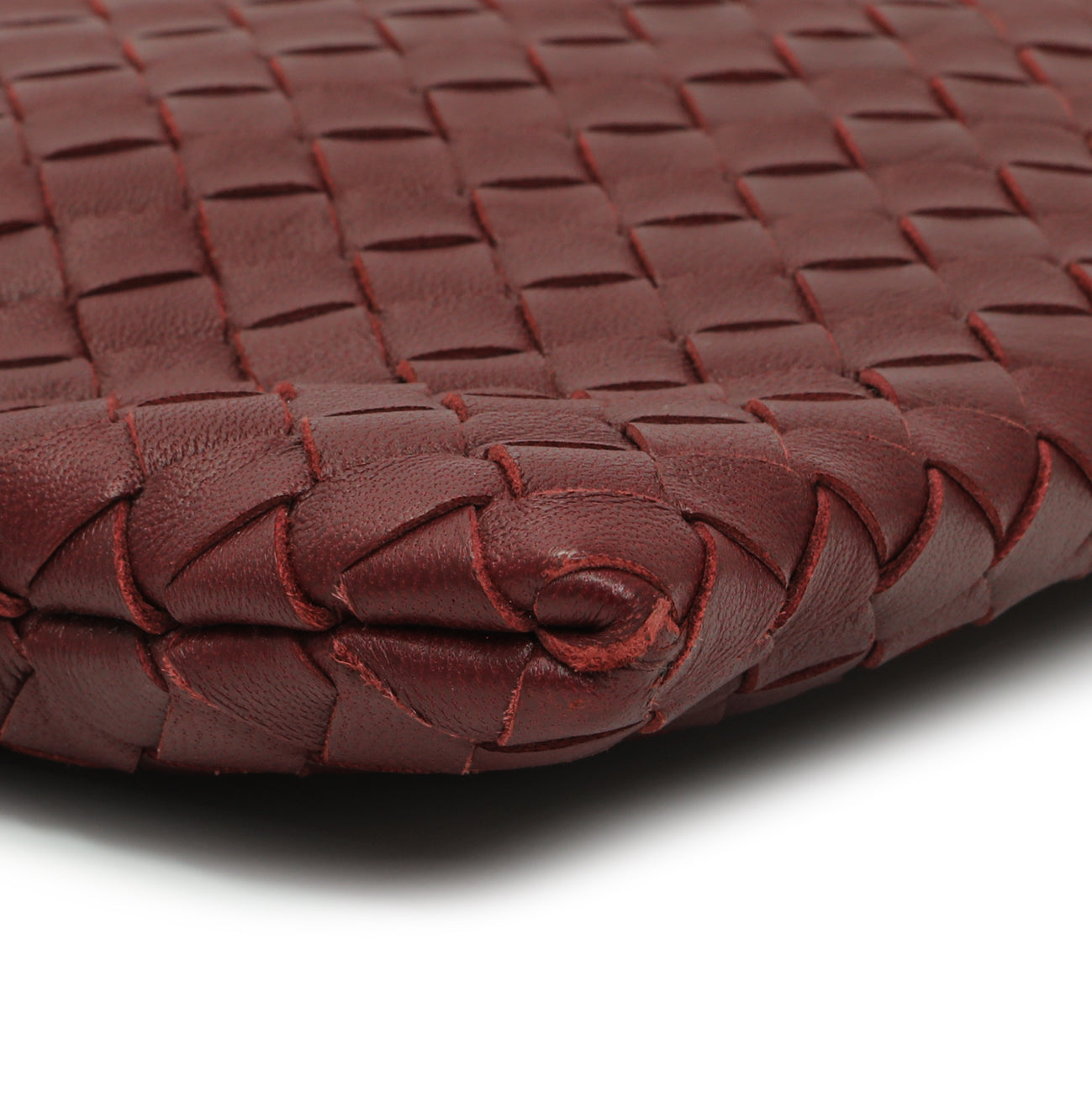 Exclusive Bottega Veneta Burgundy Nappa Intrecciato Zip Pouch — Top View