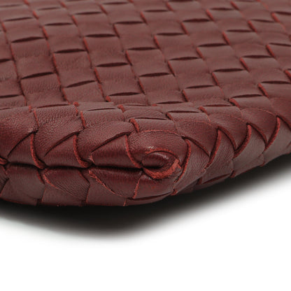 Exclusive Bottega Veneta Burgundy Nappa Intrecciato Zip Pouch — Top View