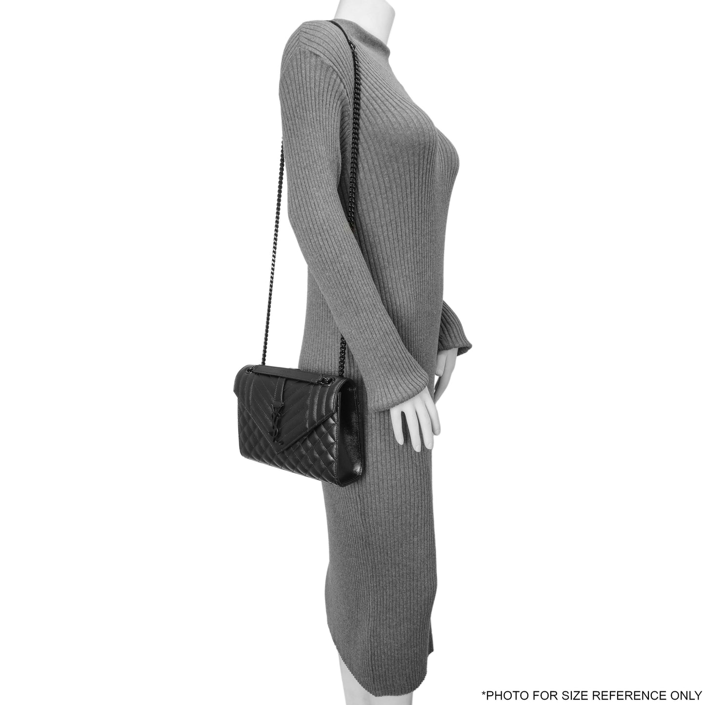Exclusive Saint Laurent Black Grain De Poudre Textured Mixed Matelasse Medium Triquilt Monogram Envelope Satchel — Alternate View 8