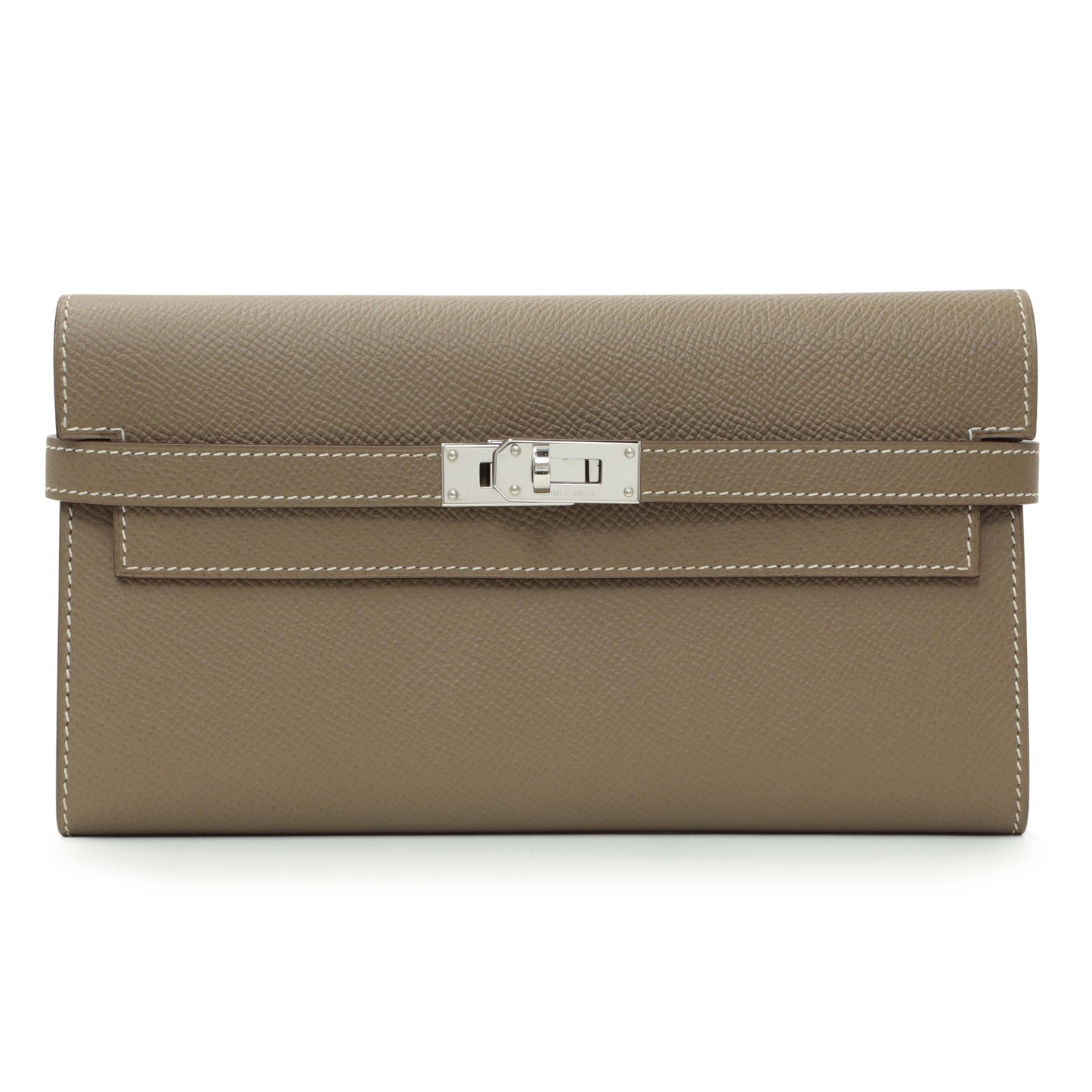 Exclusive Hermes Etoupe Epsom Kelly Longue Wallet — Front View