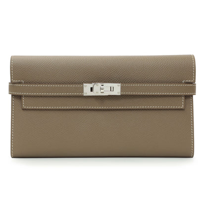 Exclusive Hermes Etoupe Epsom Kelly Longue Wallet — Front View