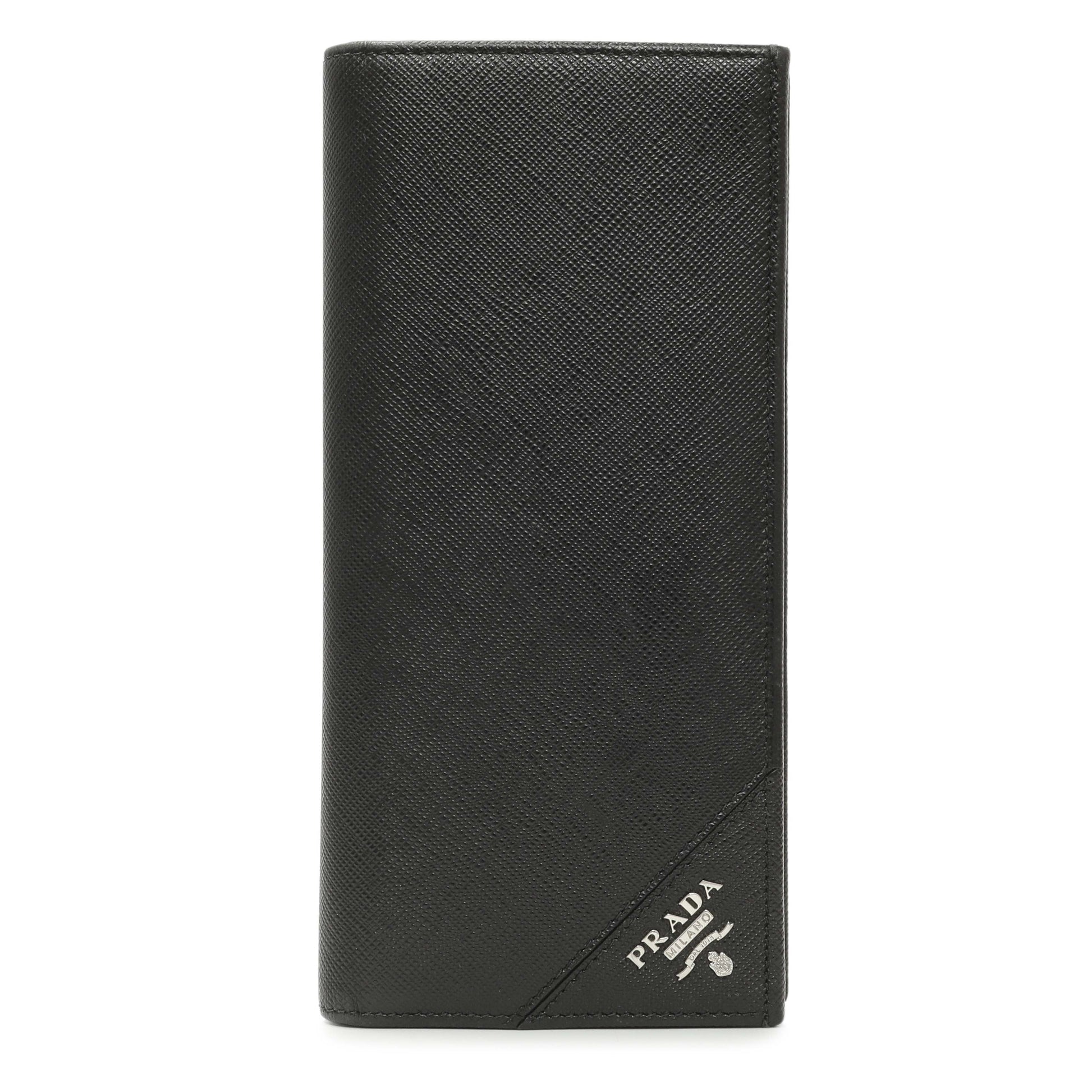 Exclusive Prada Nero Saffiano Bifold Long Wallet — Front View
