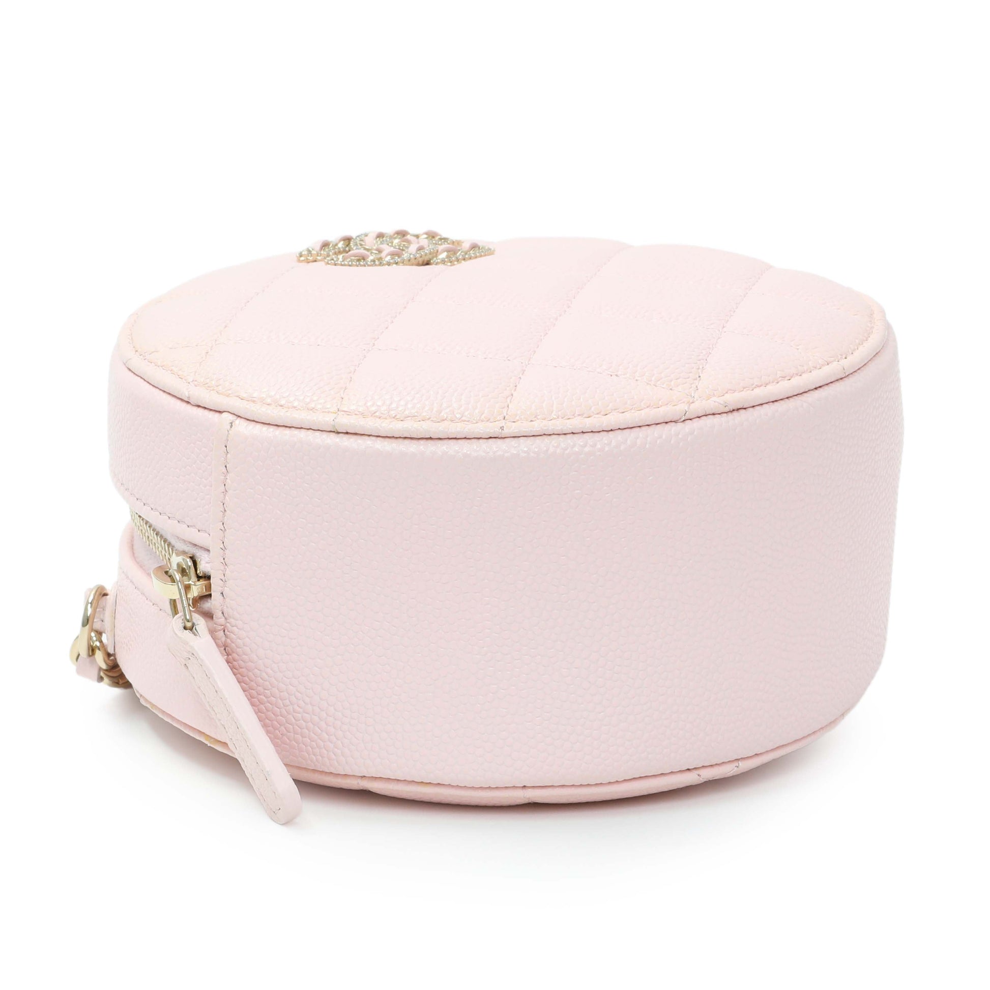 Exclusive Chanel Pink Quilted Caviar Round Clutch with Chain — Back View