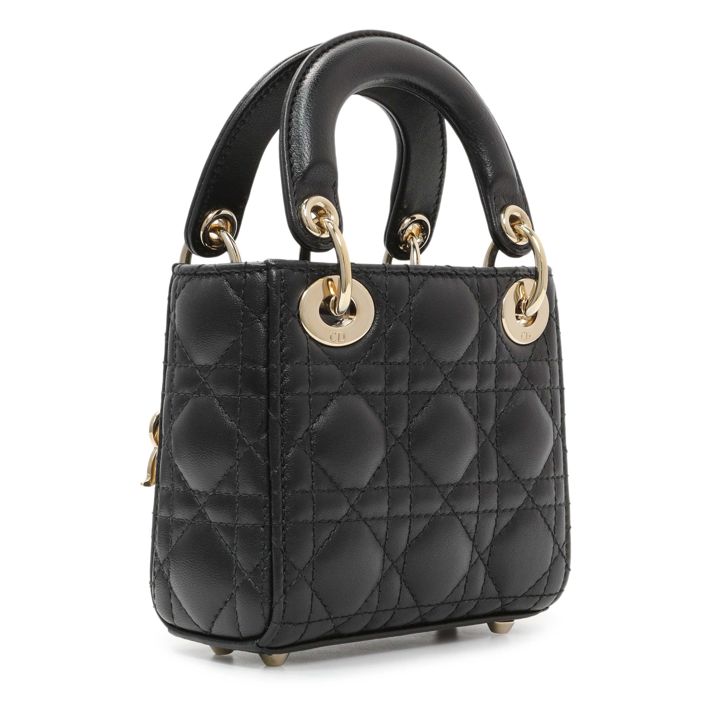 Exclusive Christian Dior Black Lambskin Cannage Micro Lady Dior — Side View