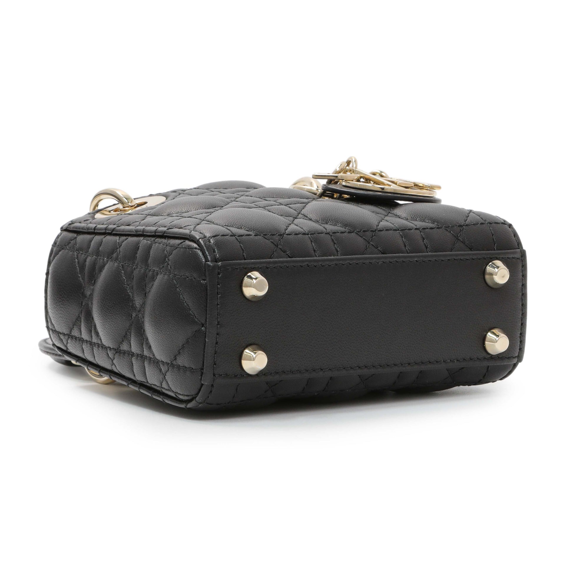 Exclusive Christian Dior Black Lambskin Cannage Micro Lady Dior — Back View