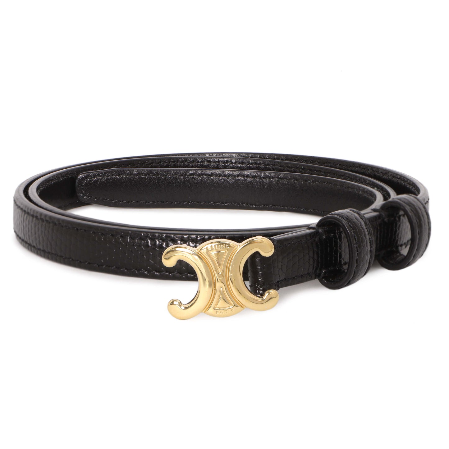 Exclusive Celine Black Lizard Teen Triomphe 13mm Belt — Side View