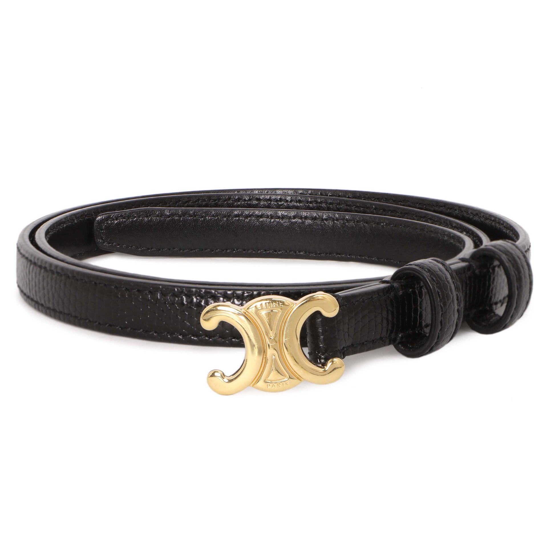 Exclusive Celine Black Lizard Teen Triomphe 13mm Belt — Side View