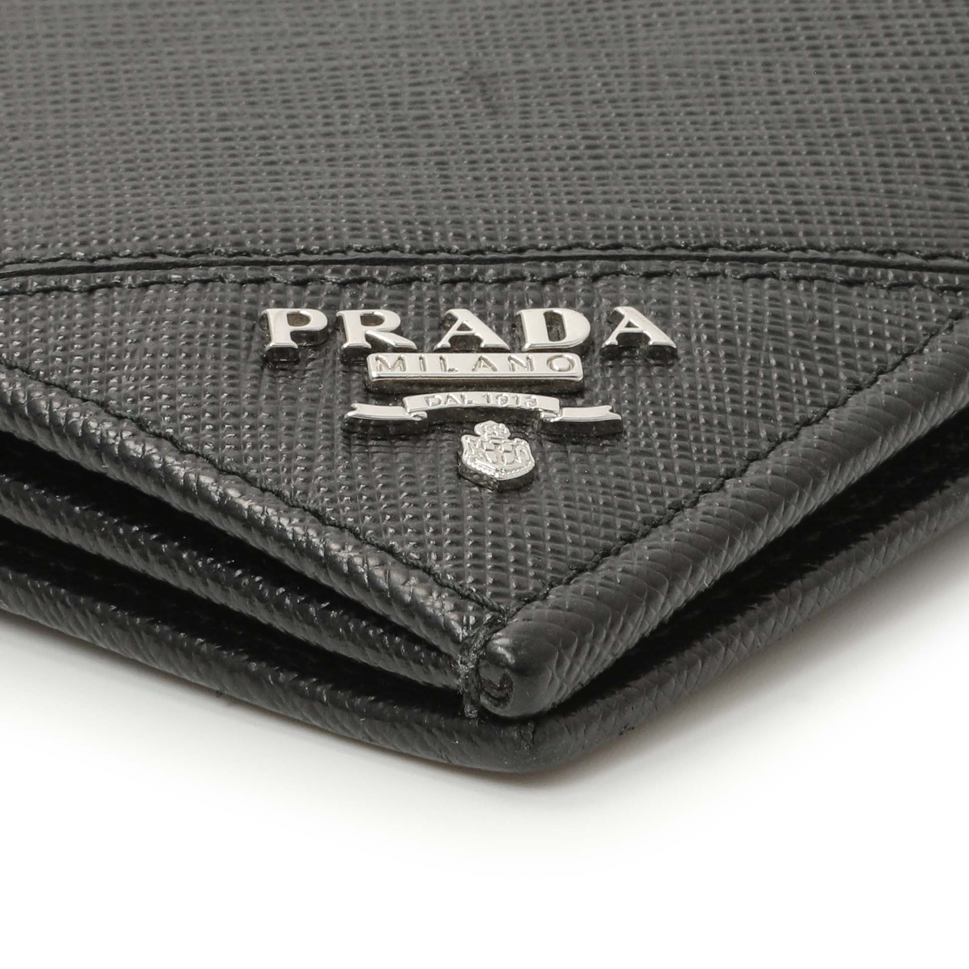 Exclusive Prada Nero Saffiano Bifold Long Wallet — Detail View