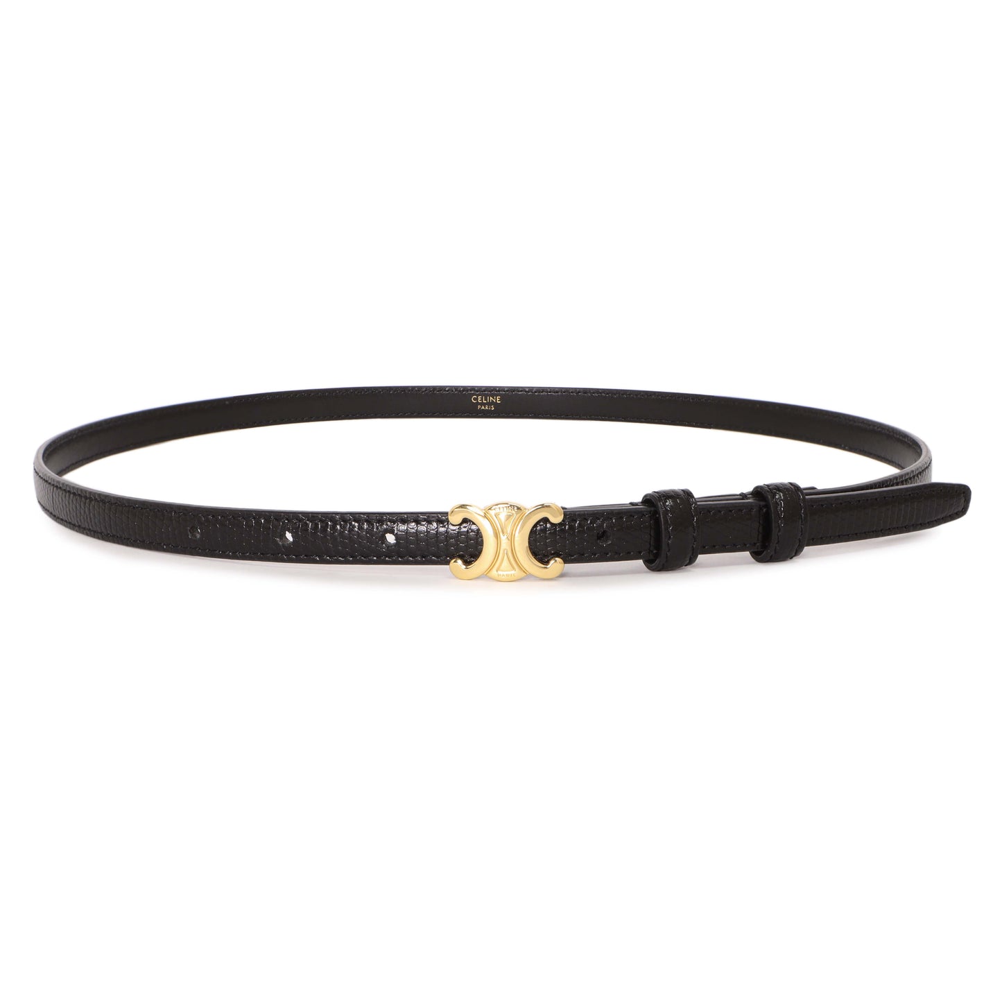Exclusive Celine Black Lizard Teen Triomphe 13mm Belt — Front View