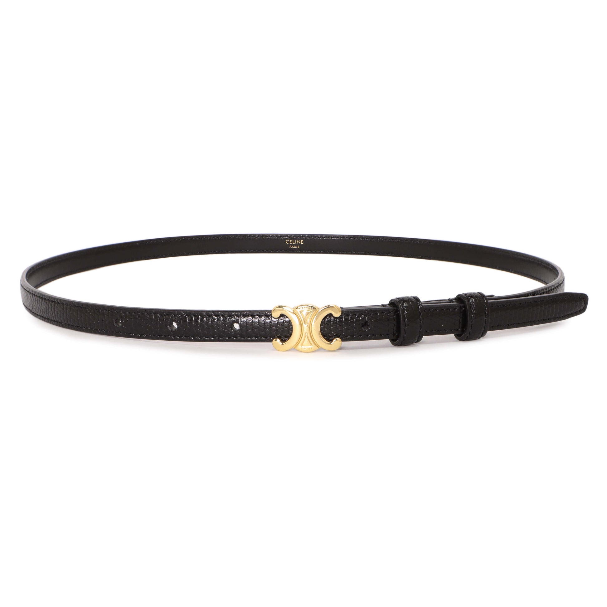 Exclusive Celine Black Lizard Teen Triomphe 13mm Belt — Front View