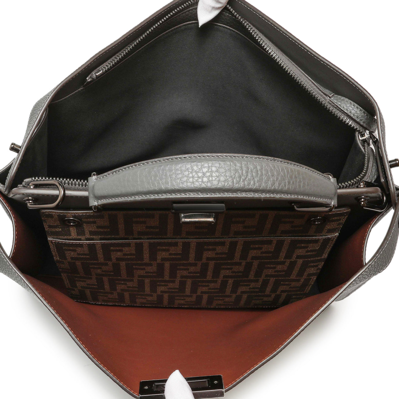 Exclusive Fendi Grey Cuoio Romano Vitello Cover Monochrome Medium Peekaboo ISeeU Satchel — Alternate View 8