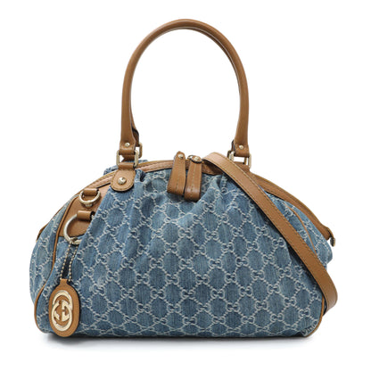 Exclusive Gucci Denim Monogram Medium Sukey Boston — Front View