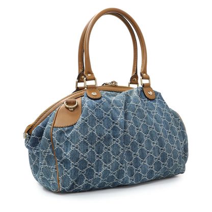 Exclusive Gucci Denim Monogram Medium Sukey Boston — Side View