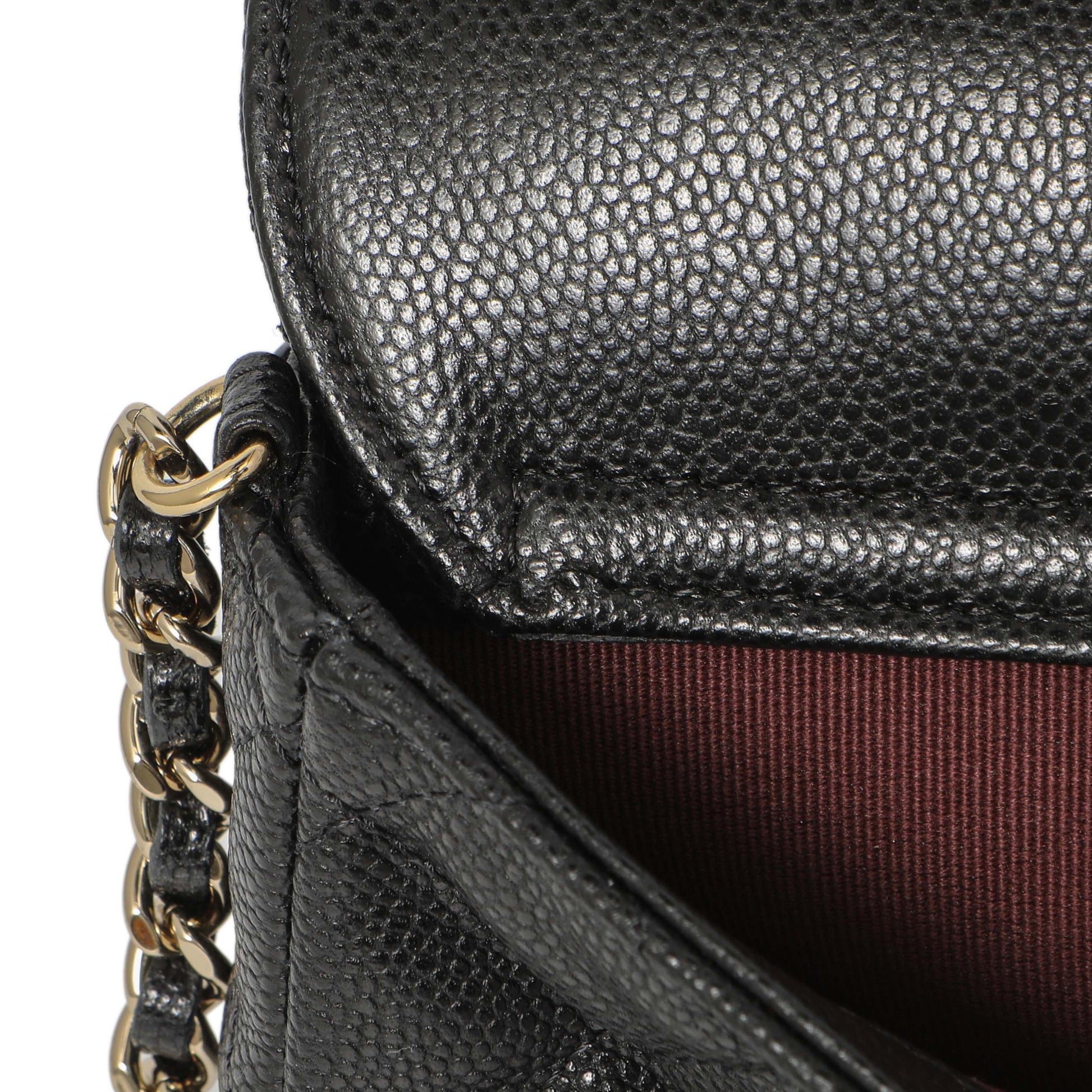 Exclusive Chanel Black Caviar Quilted Flap Phone Holder With Chain — Alternate View 8