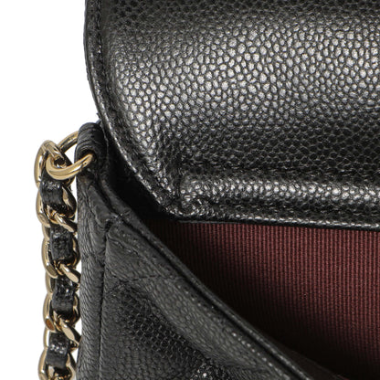 Exclusive Chanel Black Caviar Quilted Flap Phone Holder With Chain — Alternate View 8