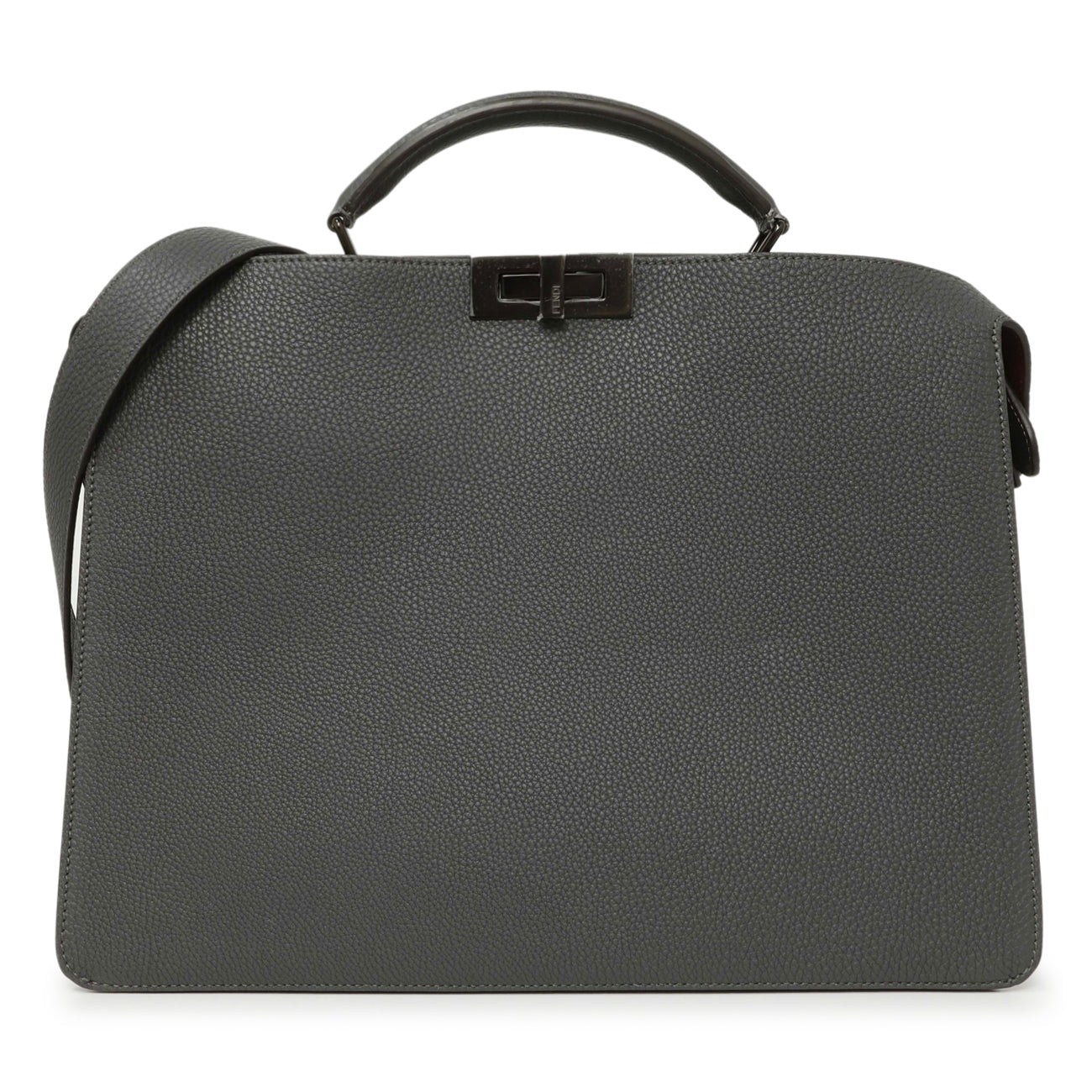 Exclusive Fendi Grey Cuoio Romano Vitello Cover Monochrome Medium Peekaboo ISeeU Satchel — Front View