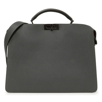 Exclusive Fendi Grey Cuoio Romano Vitello Cover Monochrome Medium Peekaboo ISeeU Satchel — Front View