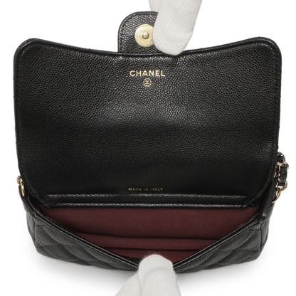 Exclusive Chanel Black Caviar Quilted Flap Phone Holder With Chain — Top View