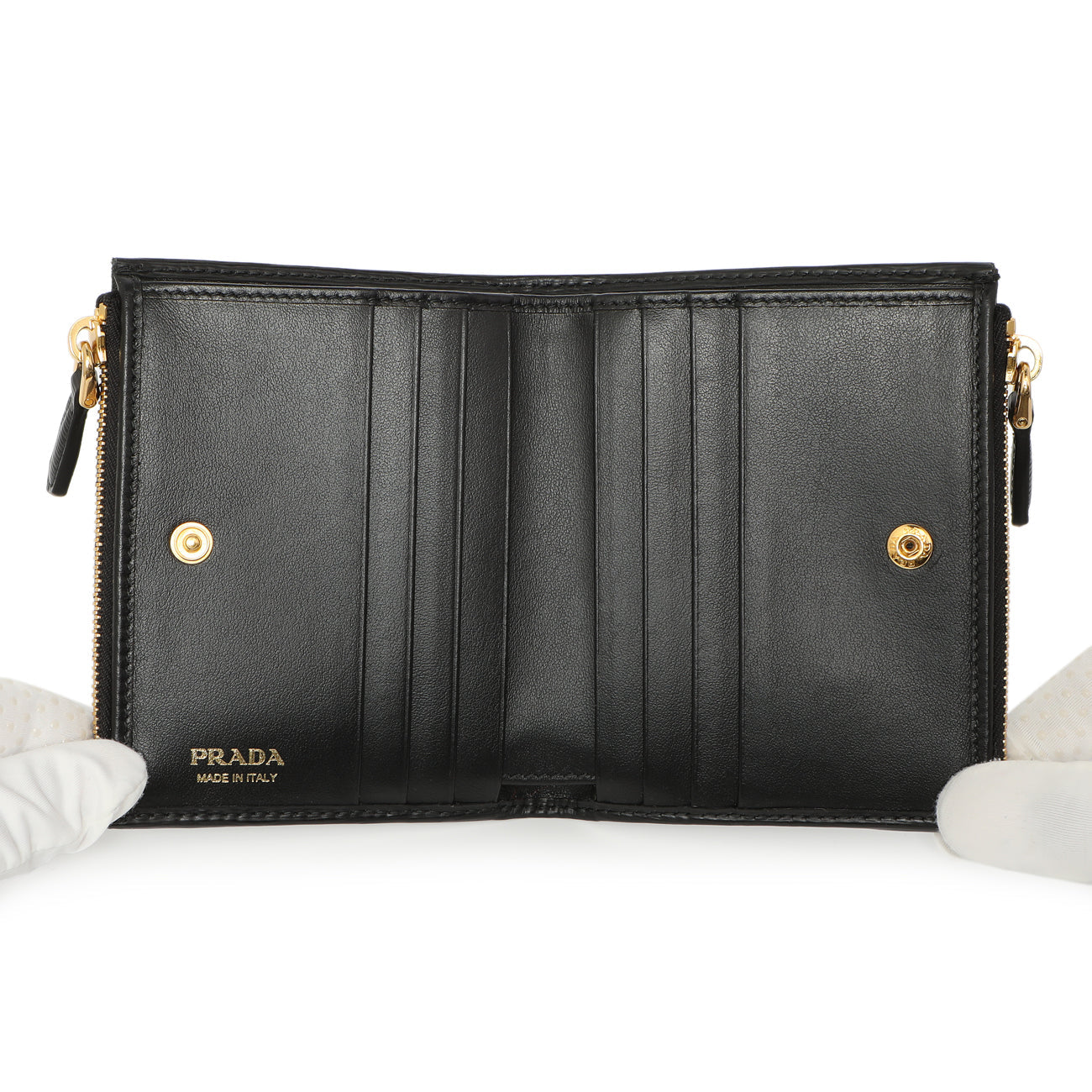 Exclusive Prada Black Vitello Move Double Zip Wallet — Top View
