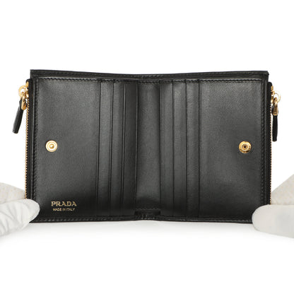 Exclusive Prada Black Vitello Move Double Zip Wallet — Top View