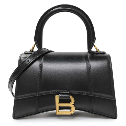 Exclusive Balenciaga Black Calfskin Mini Hourglass Top Handle Bag — Front View