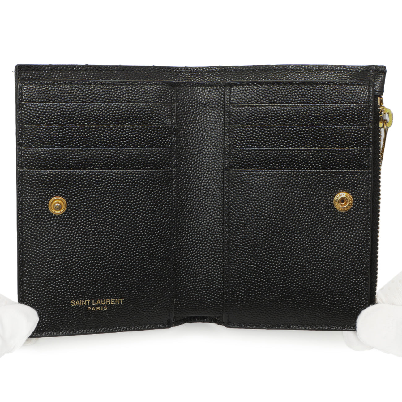 Exclusive Saint Laurent Black Grain De Poudre Matelasse Chevron Monogram Zipped Two-Part Wallet — Top View