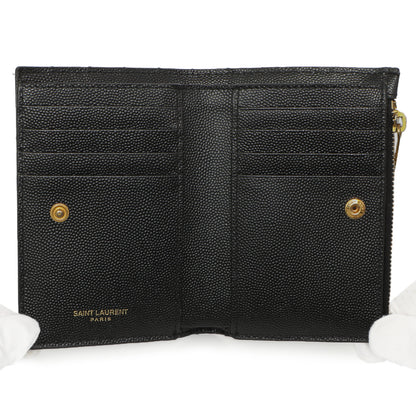 Exclusive Saint Laurent Black Grain De Poudre Matelasse Chevron Monogram Zipped Two-Part Wallet — Top View