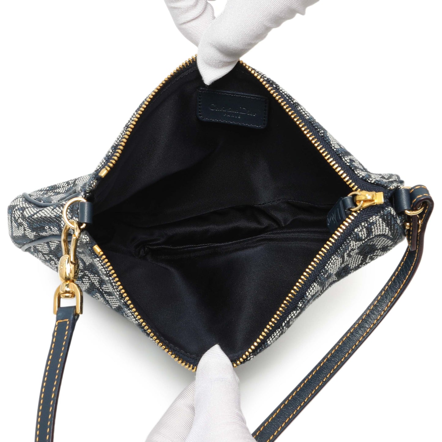 Exclusive Christian Dior Navy Monogram Mini Saddle Pochette — Top View