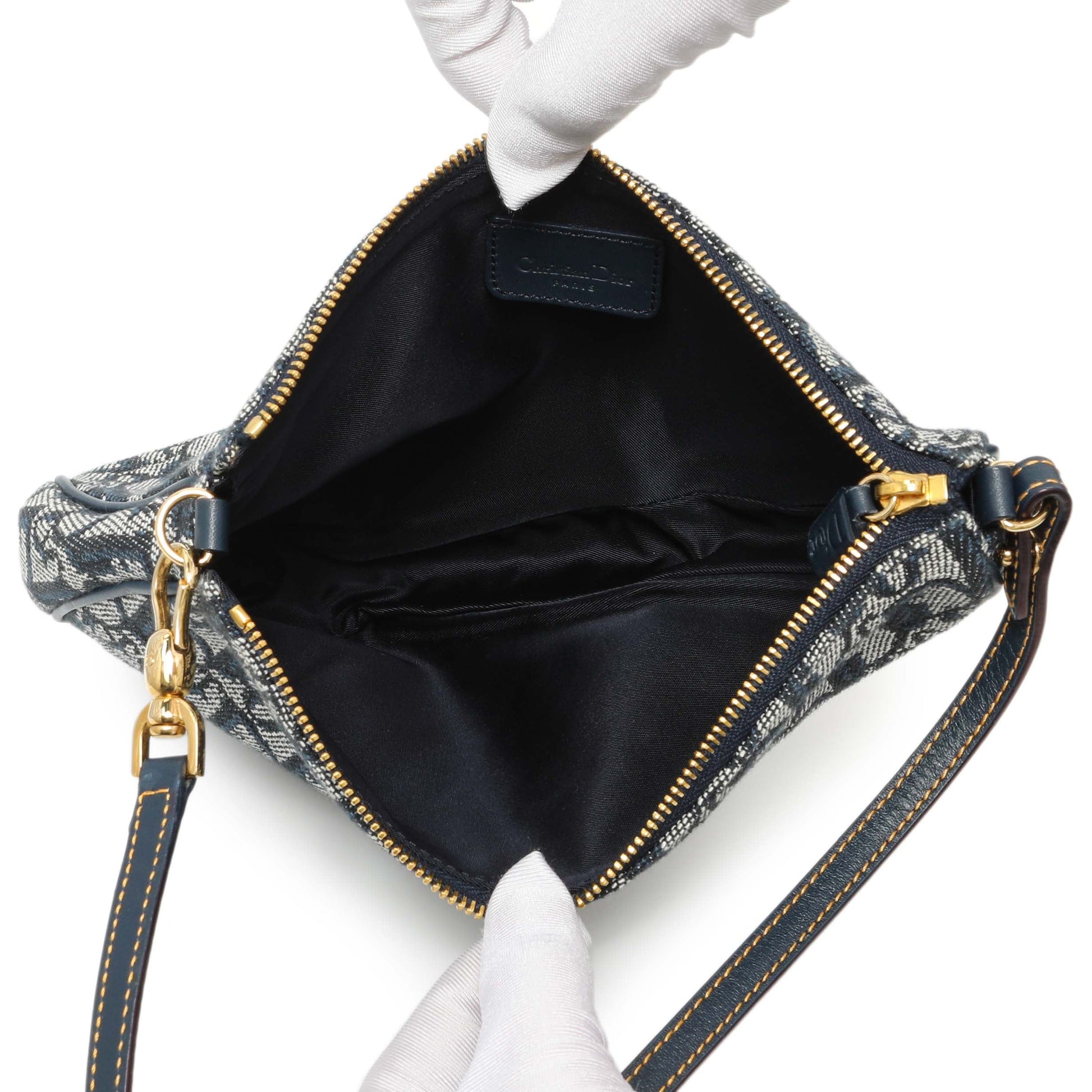 Exclusive Christian Dior Navy Monogram Mini Saddle Pochette — Top View