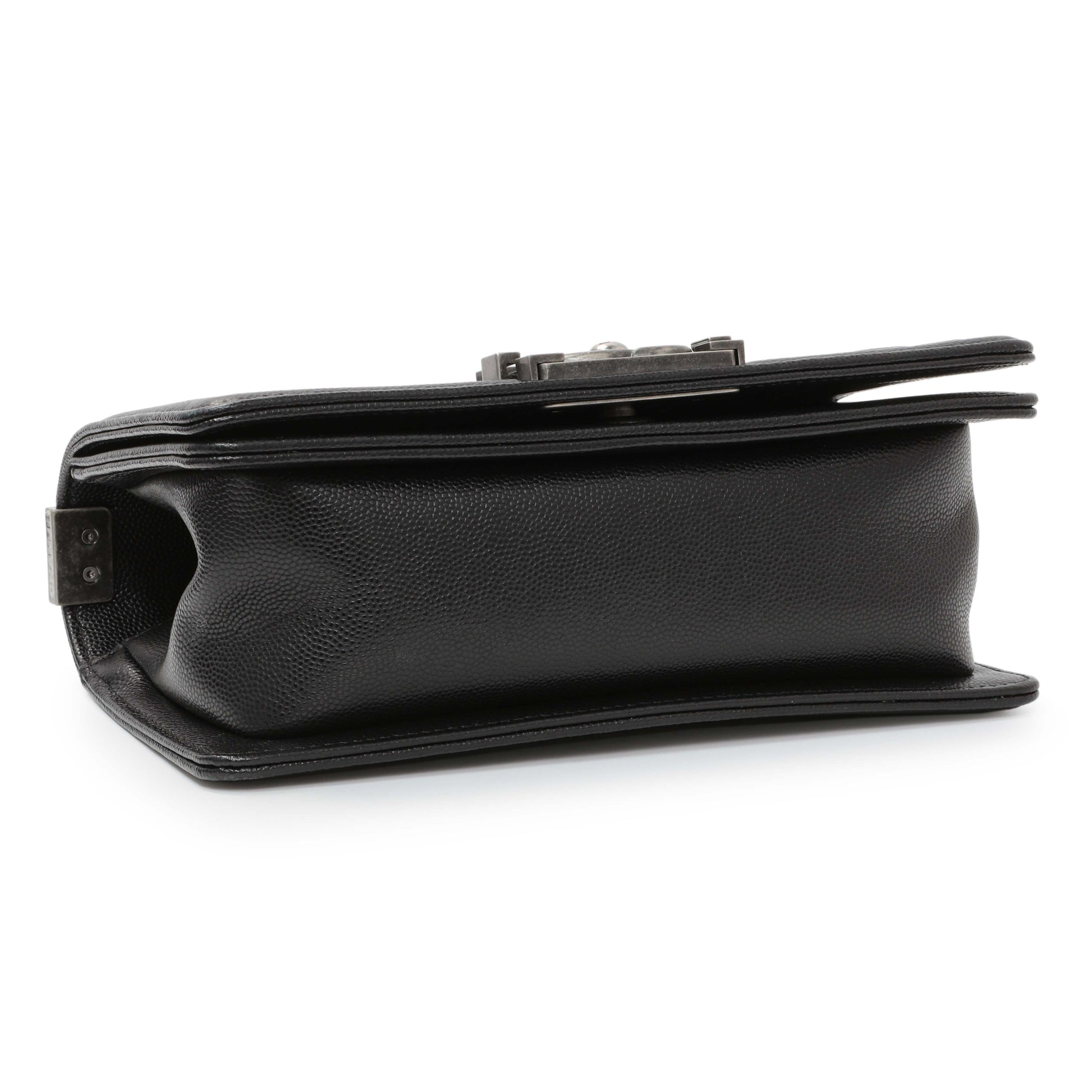 Exclusive Chanel Black Chevron Quilted Caviar Small Boy Flap — Top View