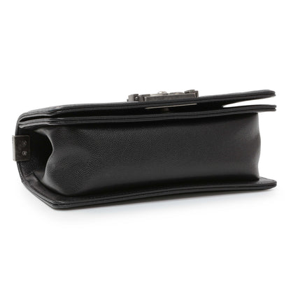 Exclusive Chanel Black Chevron Quilted Caviar Small Boy Flap — Top View