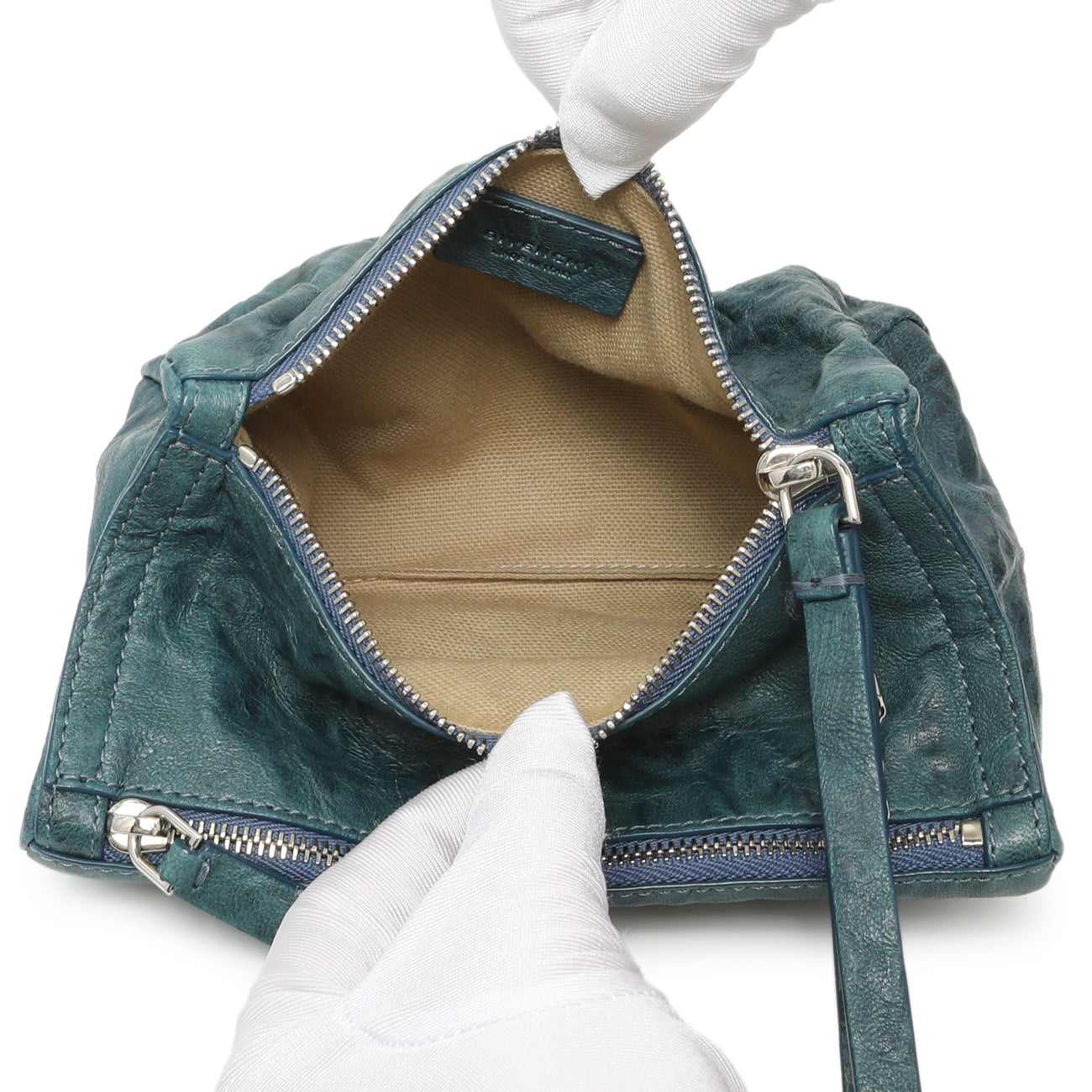 Exclusive Givenchy Teal Tumbled Sheepskin Pandora Wristlet Clutch — Lifestyle View