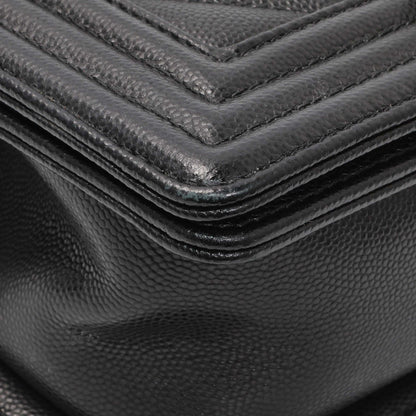 Exclusive Chanel Black Chevron Quilted Caviar Small Boy Flap — Detail View