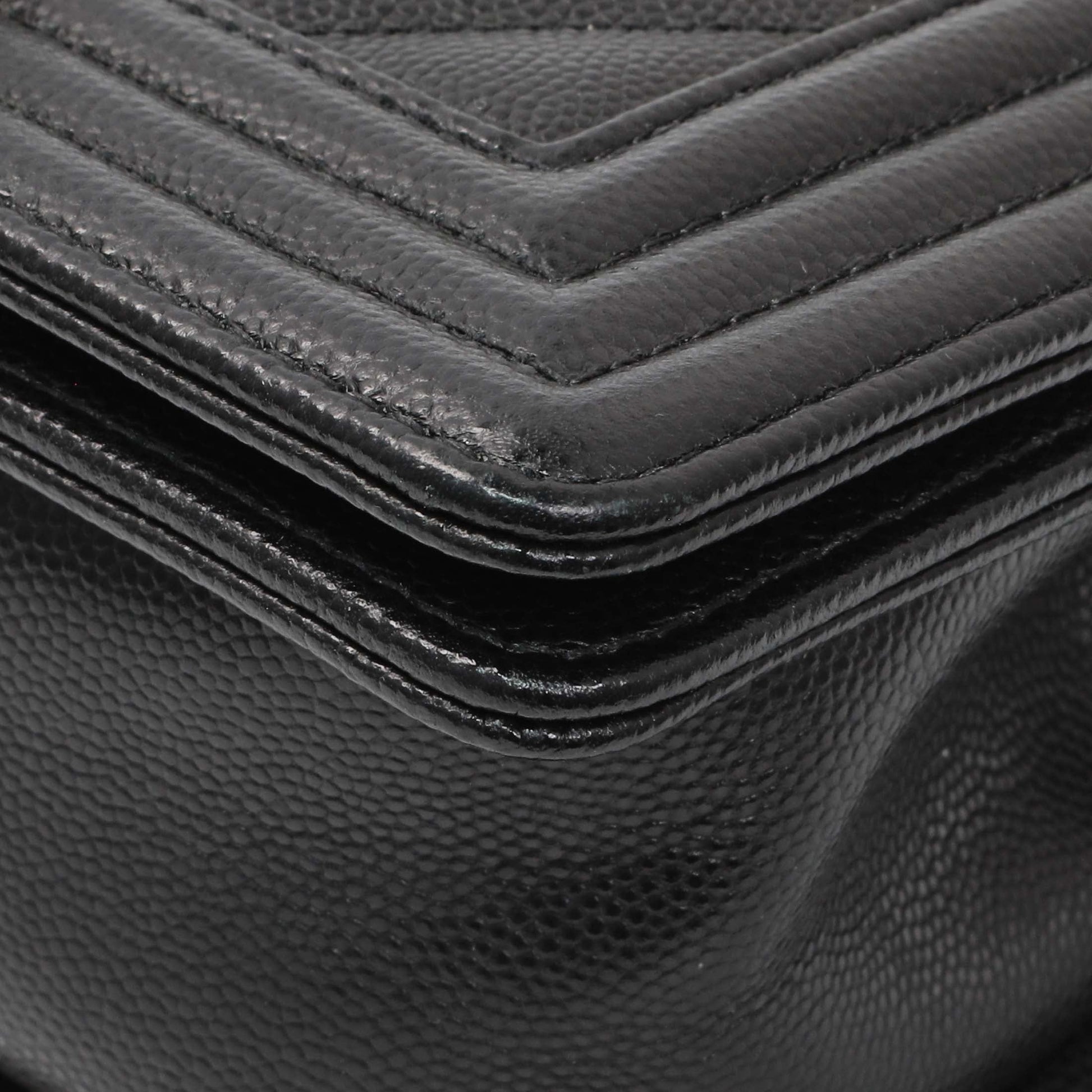 Exclusive Chanel Black Chevron Quilted Caviar Small Boy Flap — Lifestyle View