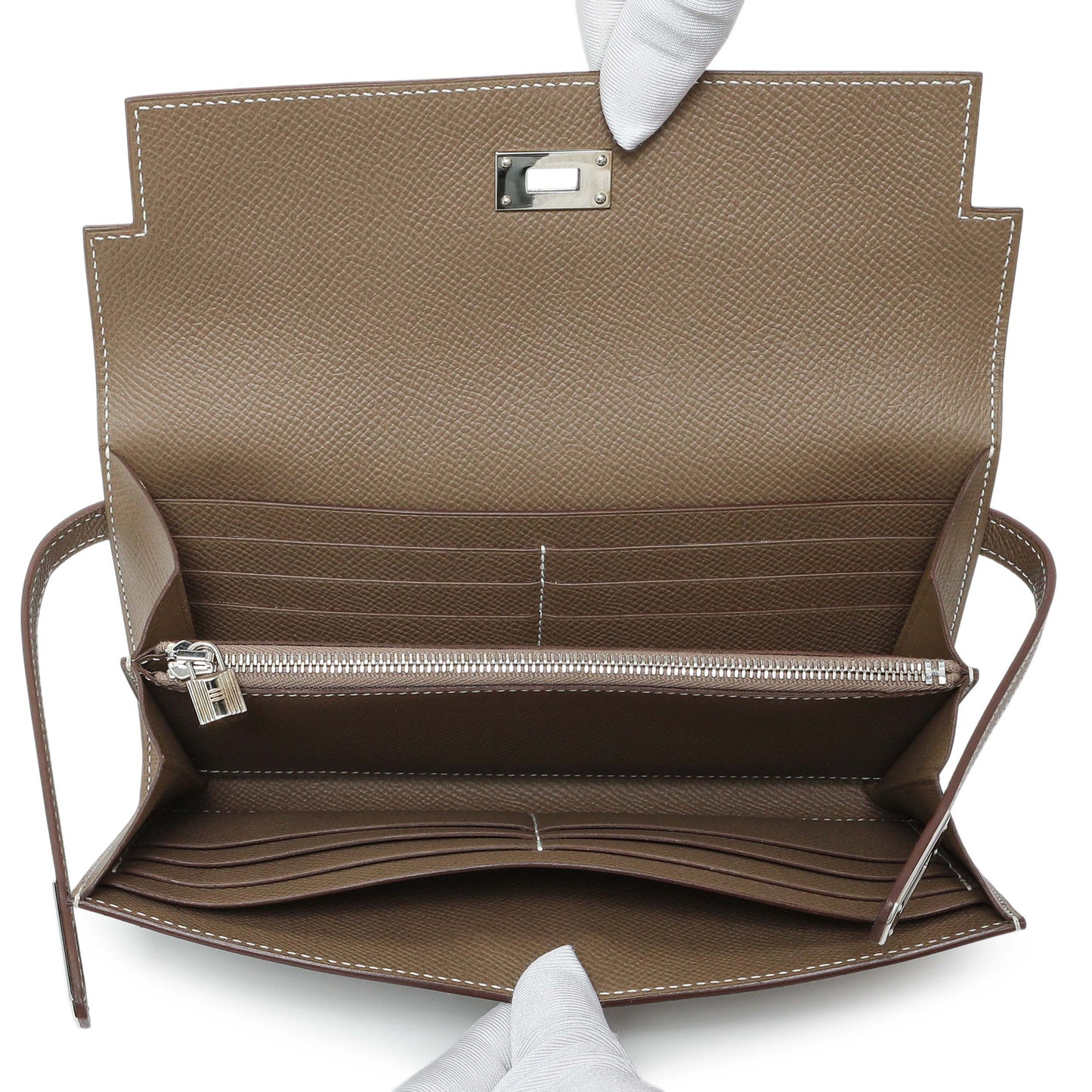 Exclusive Hermes Etoupe Epsom Kelly Longue Wallet — Top View