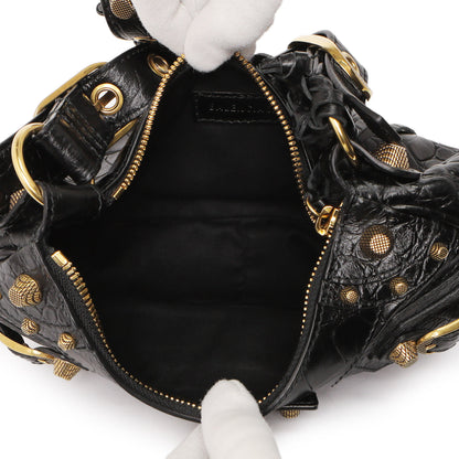 Exclusive Balenciaga Black Crocodile Embossed Le Cagole Shoulder Bag XS — Detail View