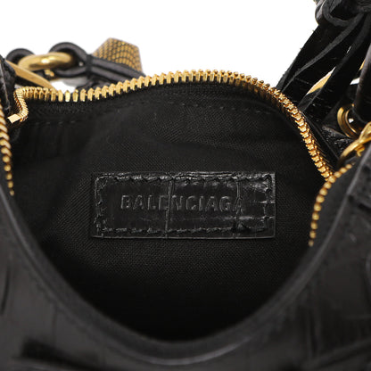 Exclusive Balenciaga Black Crocodile Embossed Le Cagole Shoulder Bag XS — Lifestyle View