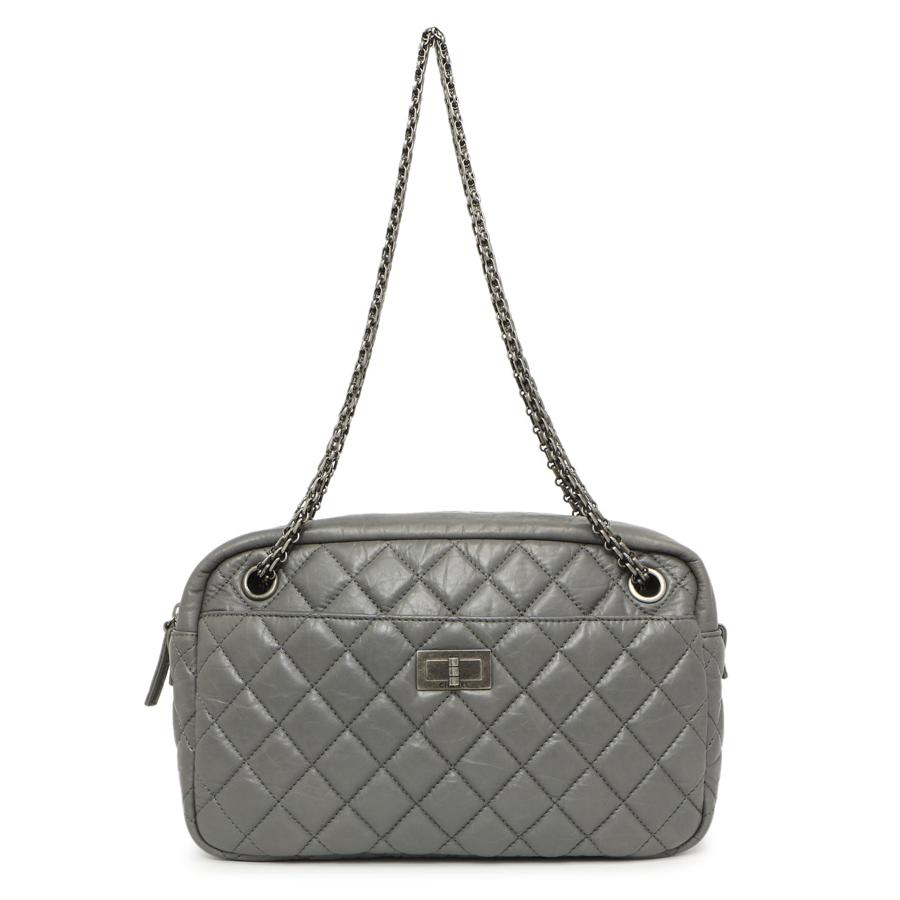 Exclusive Chanel Grey Aged Calfskin Reissue Camera Bag — Front View