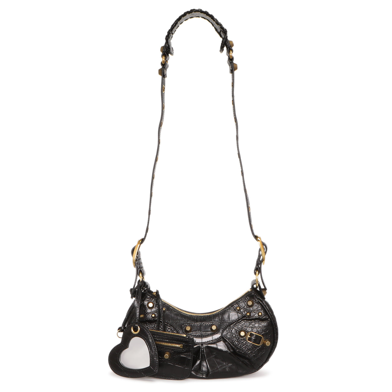 Exclusive Balenciaga Black Crocodile Embossed Le Cagole Shoulder Bag XS — Front View
