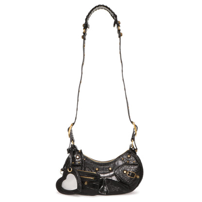 Exclusive Balenciaga Black Crocodile Embossed Le Cagole Shoulder Bag XS — Front View